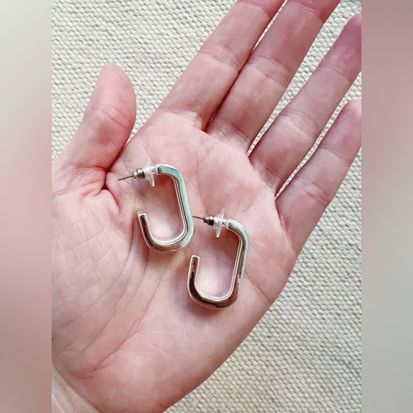 MANGO Silver Ribbed Fluted Hoop Earrings Statement - Picture 7 of 8